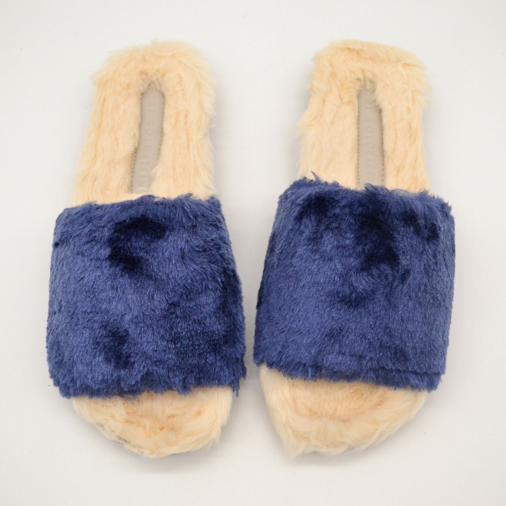 Lori Goldstein‎ Shoes Womens Dillian Slipper House Slides 7 Blue Faux Fur NEW